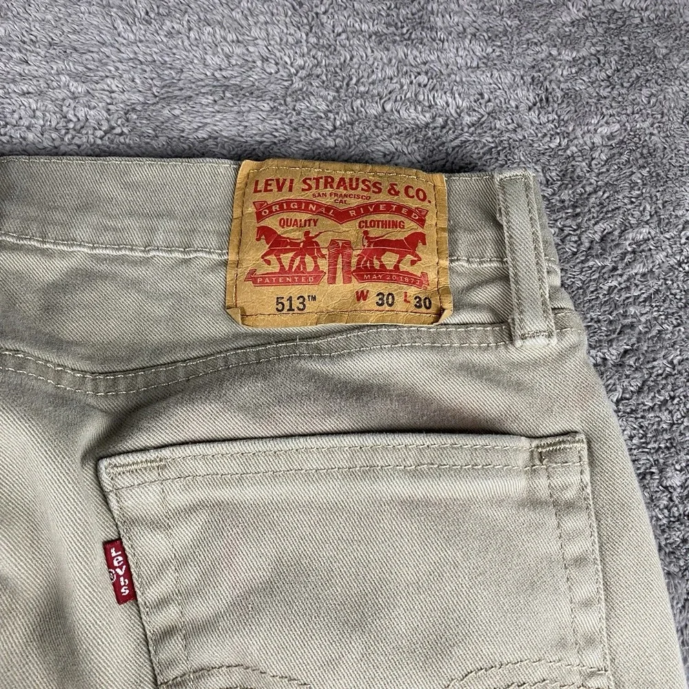 Levis 513 Slim Straight Jeans Mens‎ 30x30 Beige Low Rise - Picture 13 of 13